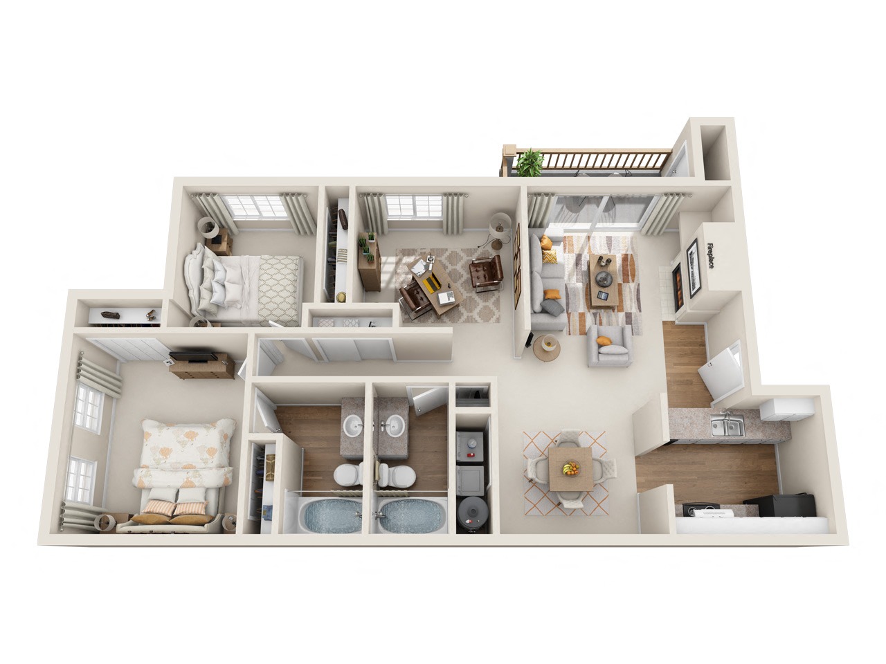 Floor plan for 2 beds, 2 baths, 1080 sqft